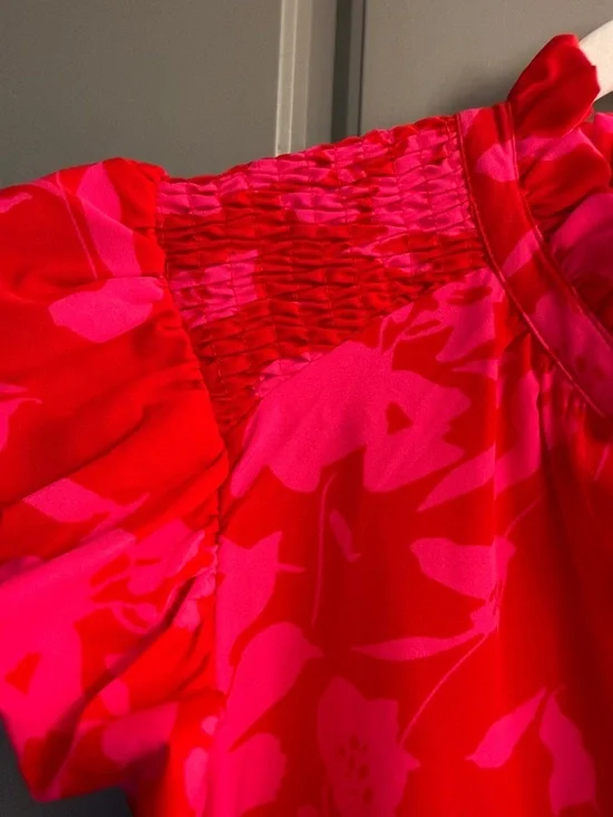 Womens Red & Pink Floral Tiered shirt - Picture 3 of 4